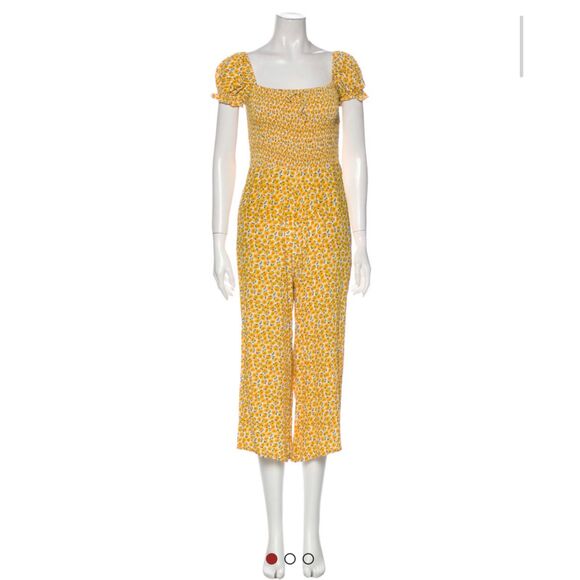 Faithfull the Brand Laszlo Sunflower Print Square Neck Smocked Jumpsuit Size‎ S - Picture 6 of 10